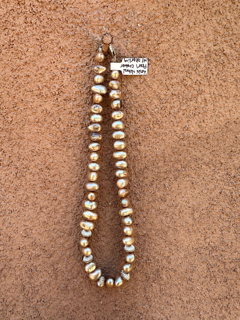 Keshi Natural Pearl Choker with Sterling Silver Beads