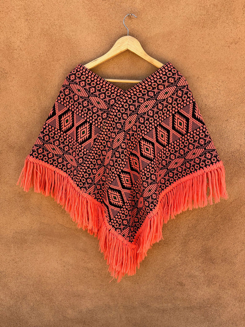 Salmon Embroidered Poncho with Fringe