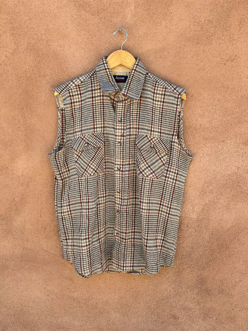 Sleeveless Wool Blend Brown Plaid Shirt - Arrow