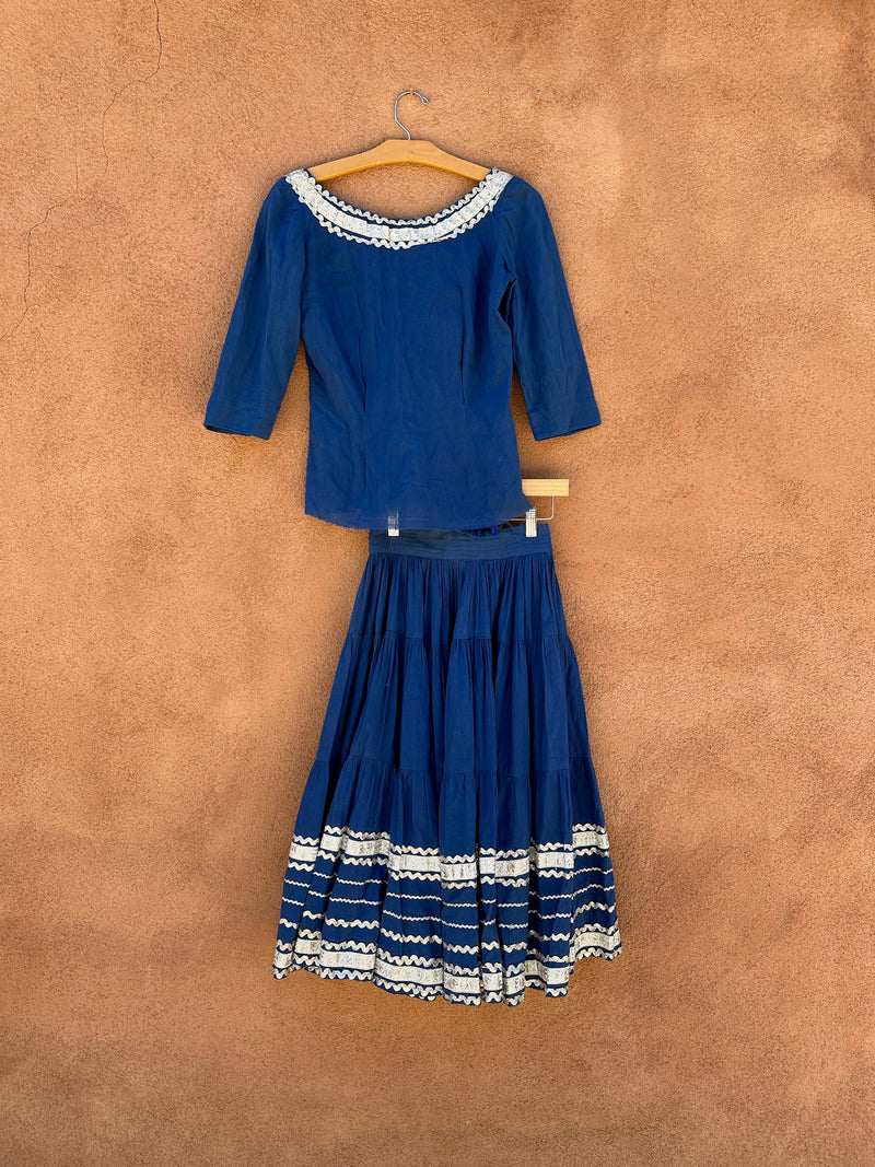 Blue Fiesta Dress Set with Scoop Neck and Silver Rik Rak