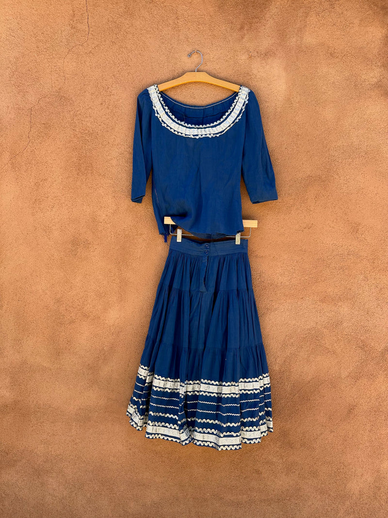 Blue Fiesta Dress Set with Scoop Neck and Silver Rik Rak