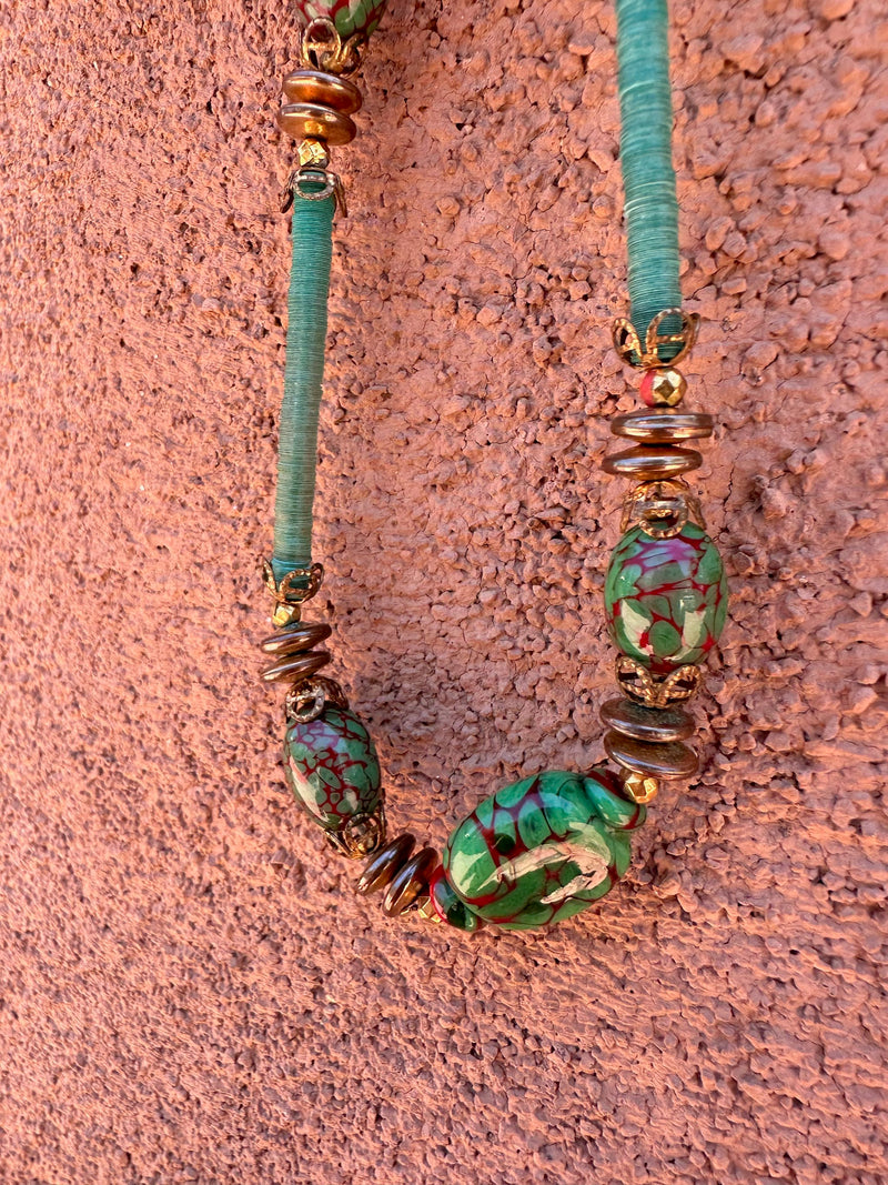 Copper, Glass, and Jade Necklace by Miriam Haskell