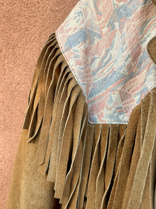 Fringed Brown Suede Cropped Western Jacket with Tapestry Yokes