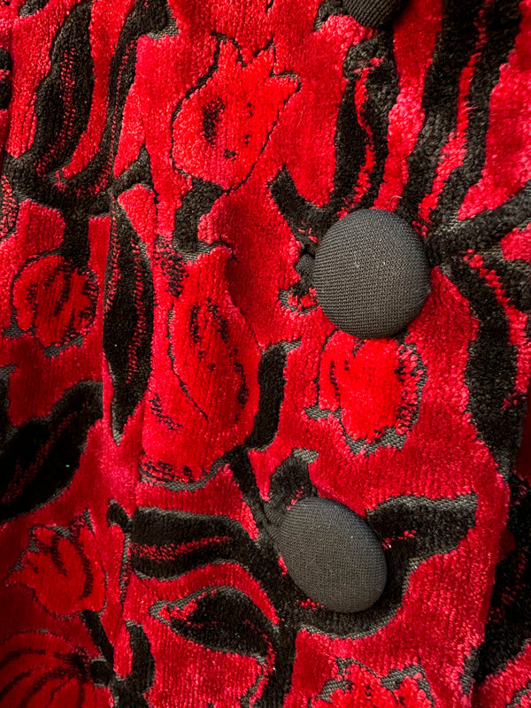 1960's Red & Black Carpet Coat with Floral Design