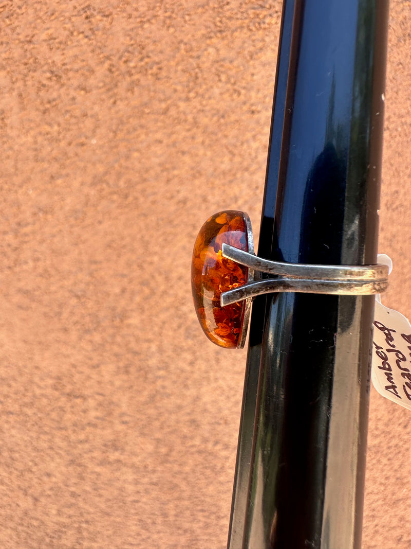 Amber Teardrop Sterling Silver Ring