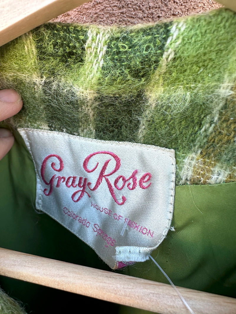 1950's Green Windowpane Plaid Wool Coat by Gray Rose - as is