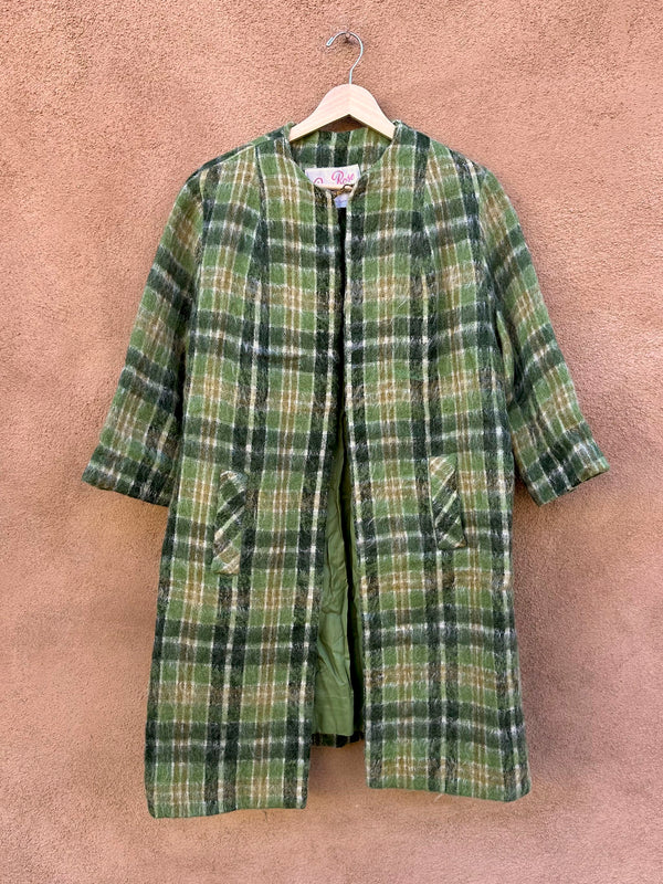 1950's Green Windowpane Plaid Wool Coat by Gray Rose - as is