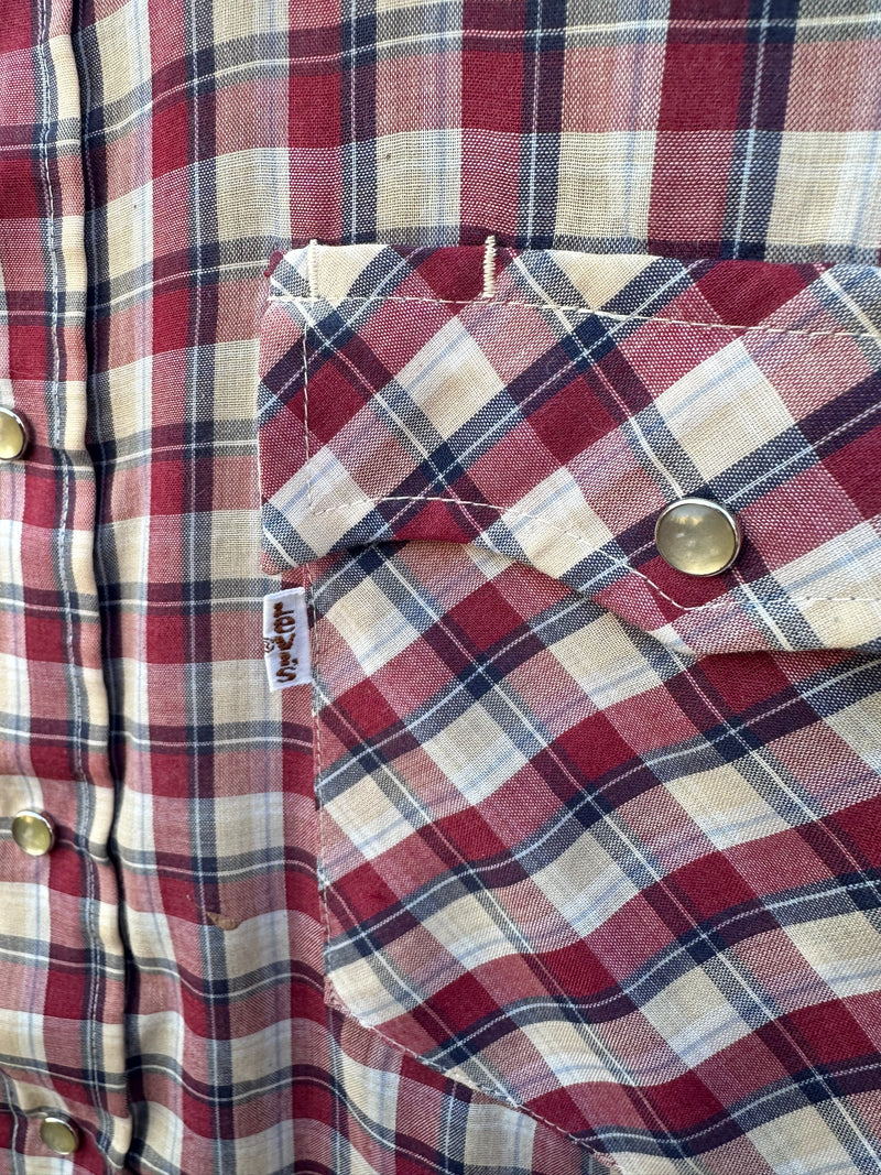 80's Levi's Plaid Pearlsnap Shirt - Brown Tag