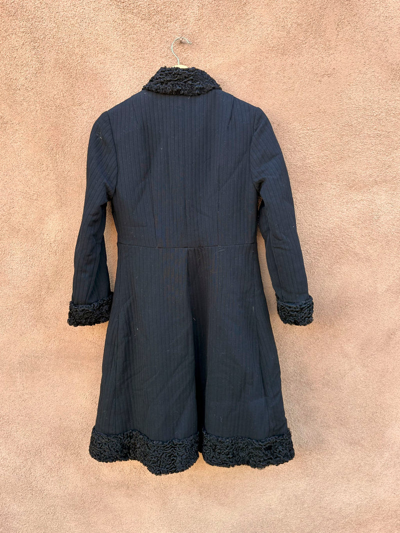 60's Era Black Coat with Mongolian Fur Trim