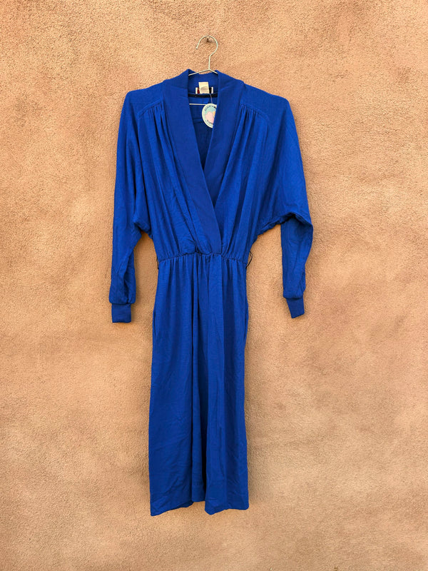 Blue Deep V Long Sleeve Sweater Dress - The Kollection