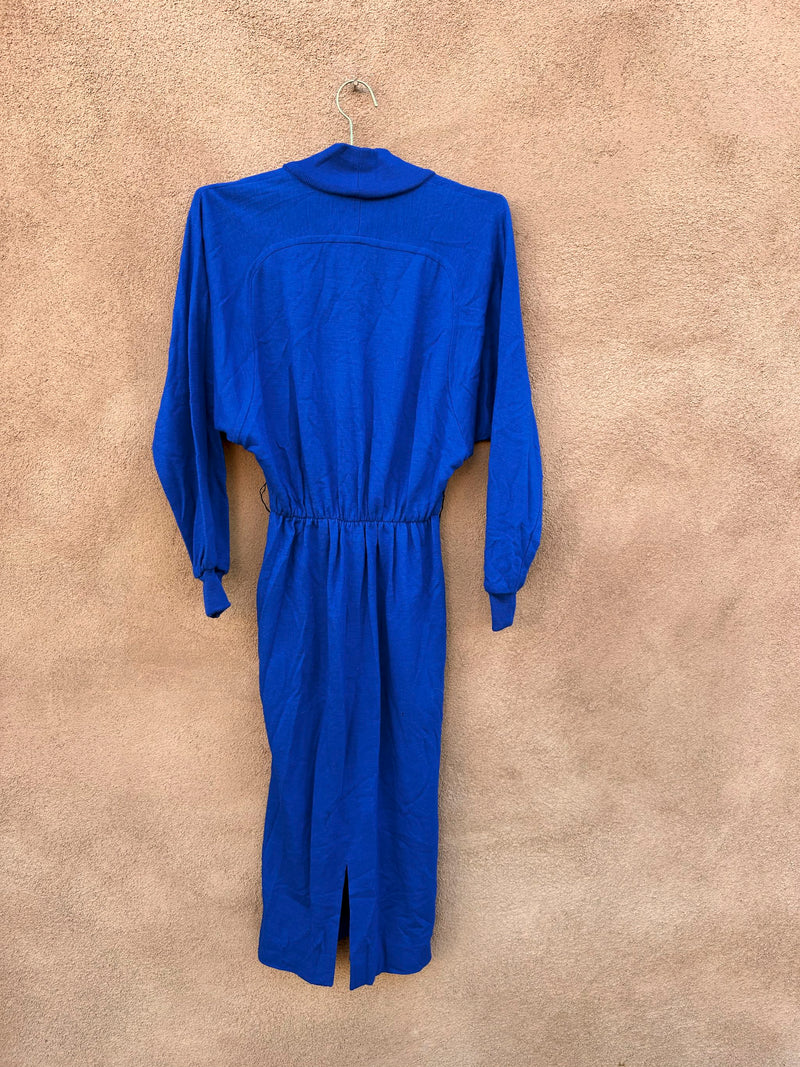 Blue Deep V Long Sleeve Sweater Dress - The Kollection