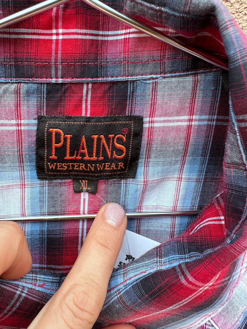 Short Sleeve Plains Plaid Shirt - Pearl Snaps