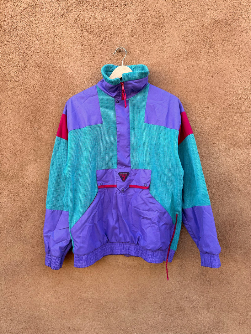 Patrick Vallencant Degre 7 Teal & Purple Ski Sweater with Kangaroo Pocket