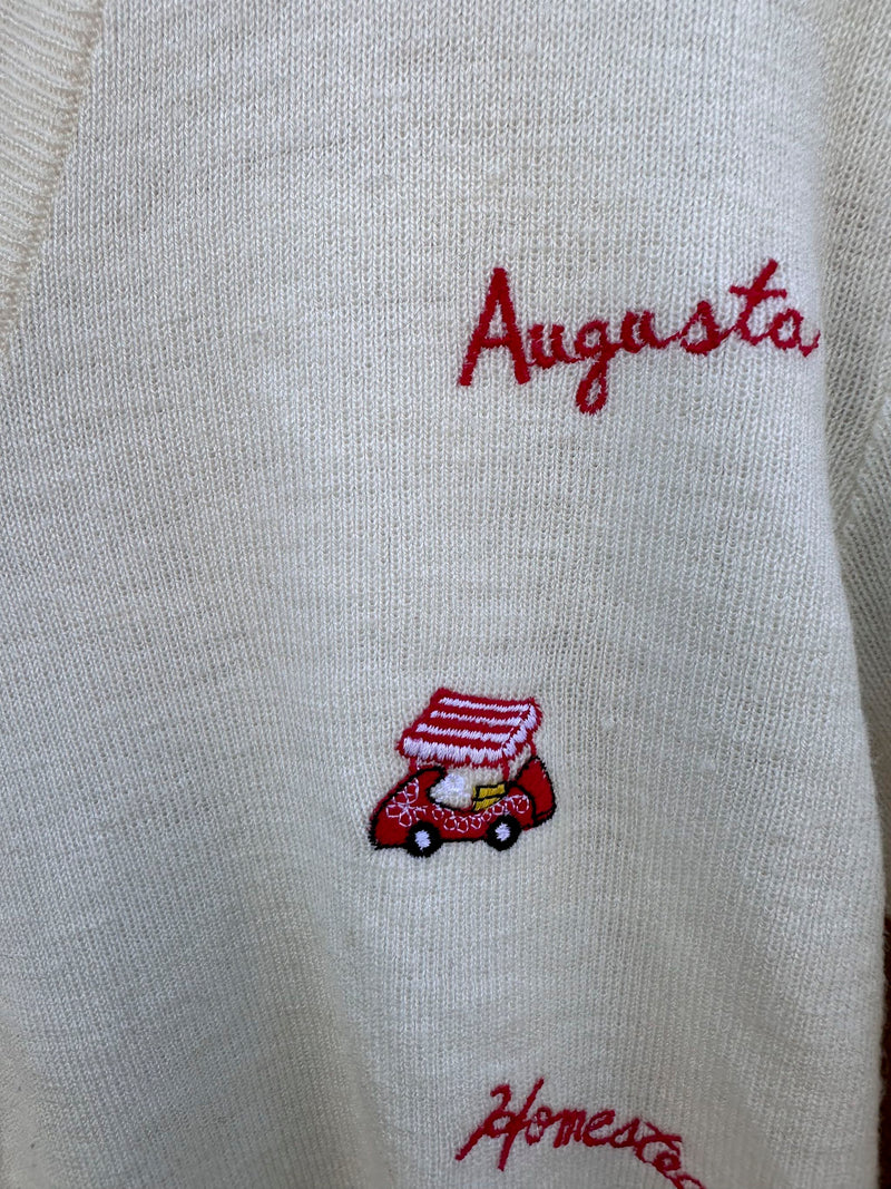 Embroidered V-neck Golf Sweater - 1980's