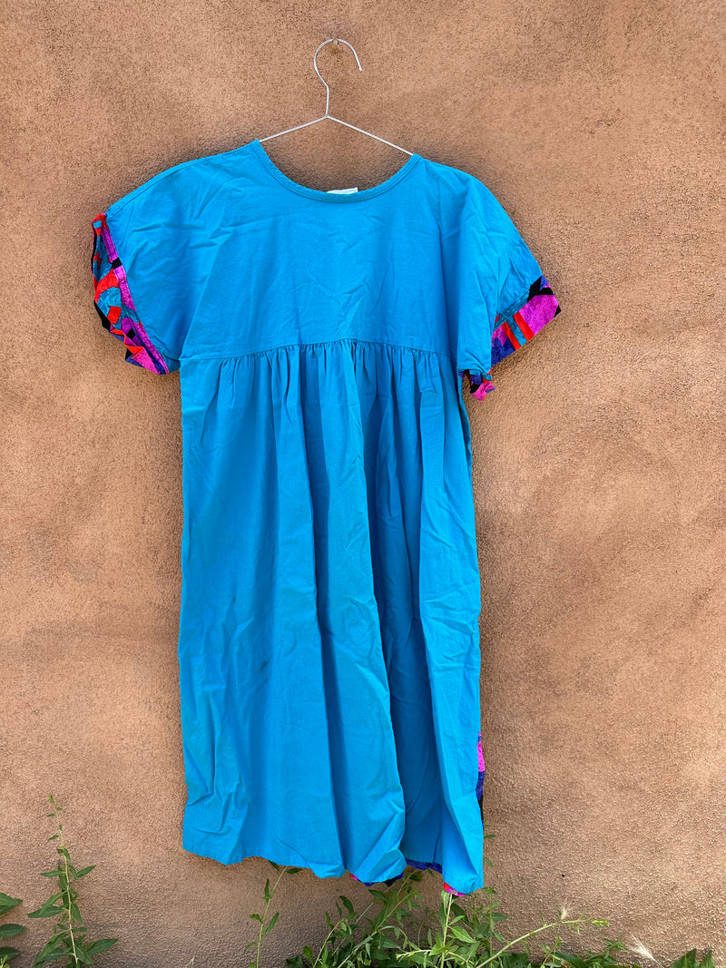 Mexican Themed Blue Summer Dress - Medium