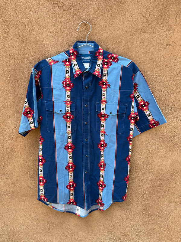 Southwest Style Short Sleeve Wrangler Shirt with Black Pearl Snaps