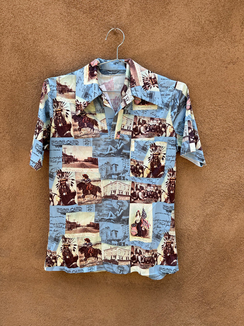 Early Americana 1960's Postcard Polo Shirt