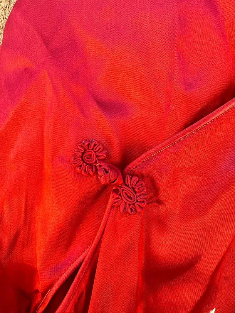 Red Silk Qipao with Bird Embroidery - As is