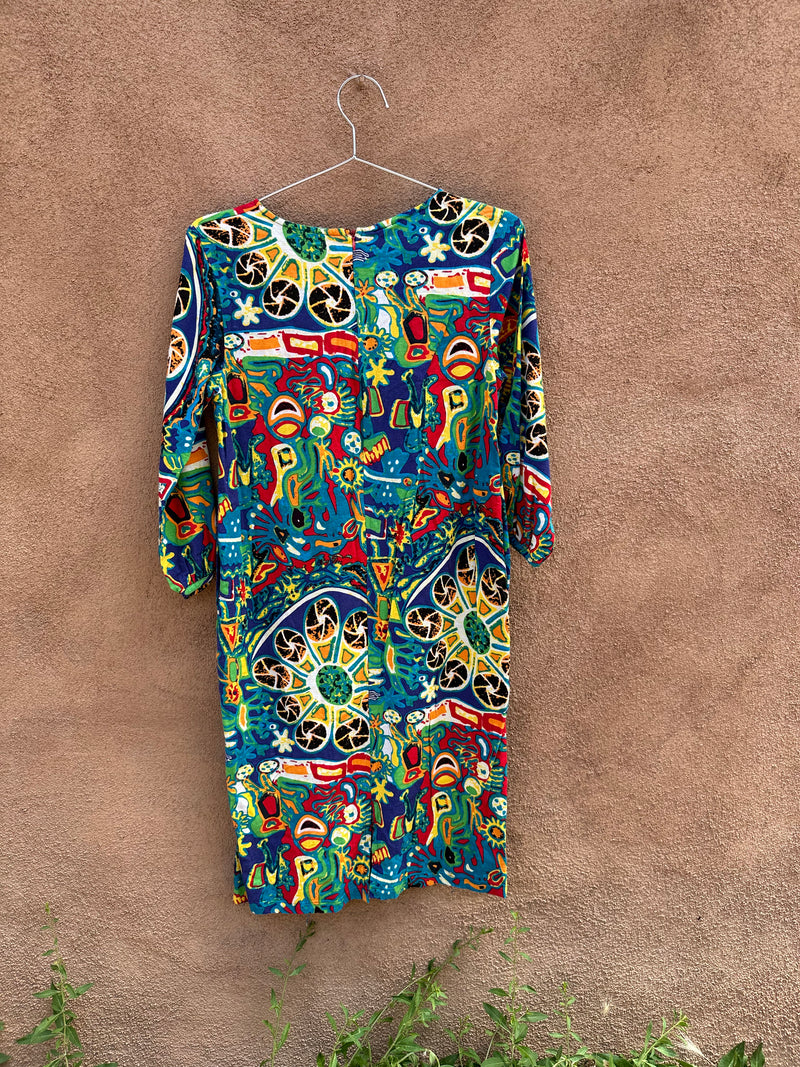 Abstract 3/4 Sleeve Dress with Pockets