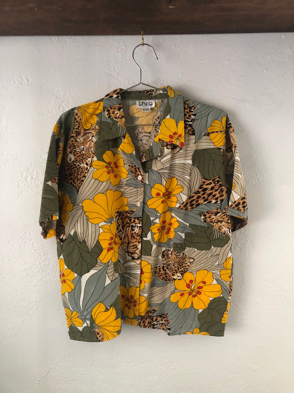 Leopard and Flower Print Top by Theo