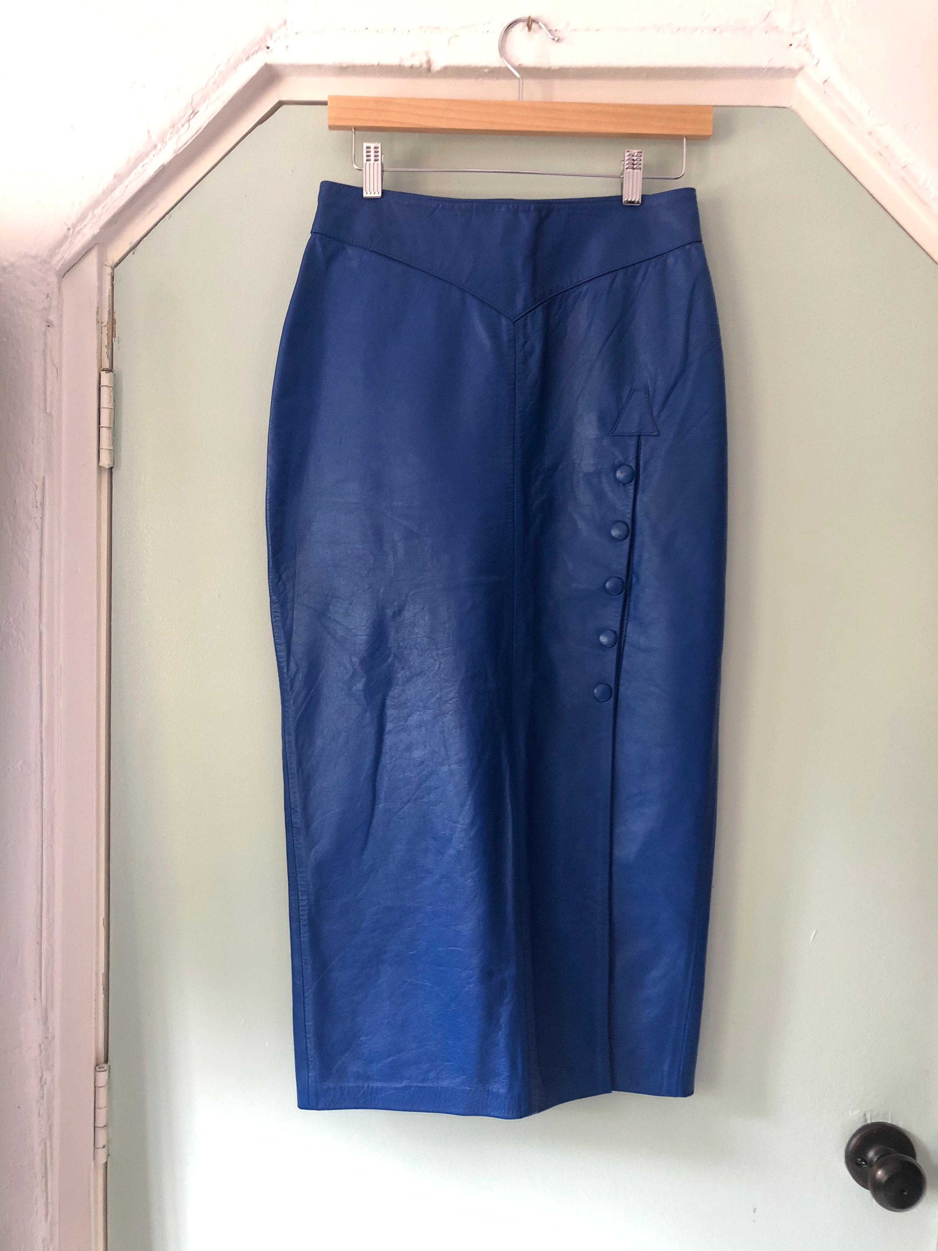 Cobalt Blue Leather Pencil Skirt – DESERT MOSS VINTAGE