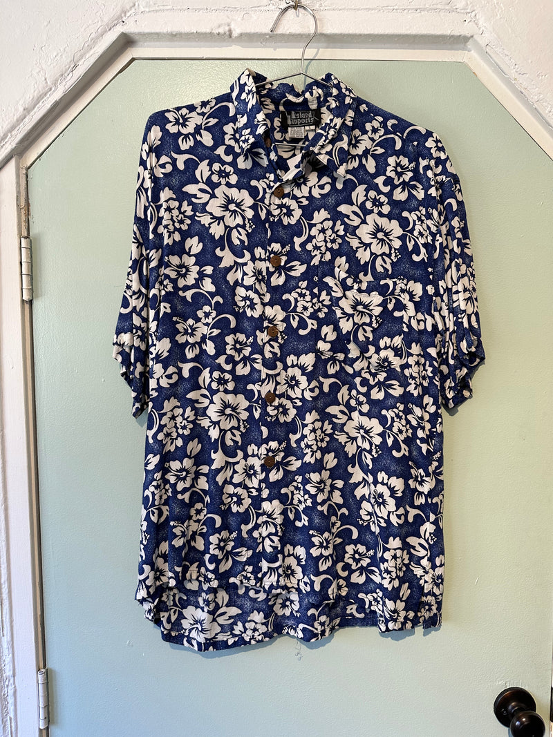 Island Imports Blue Rayon Tiki Shirt