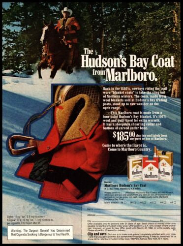 Hudson Bay Marlboro Man Coat with Shearling Collar and Lapel