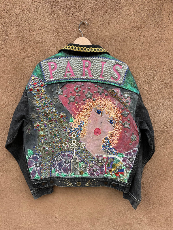 Hand Painted Levis Jean Jacket "Paris" and Face