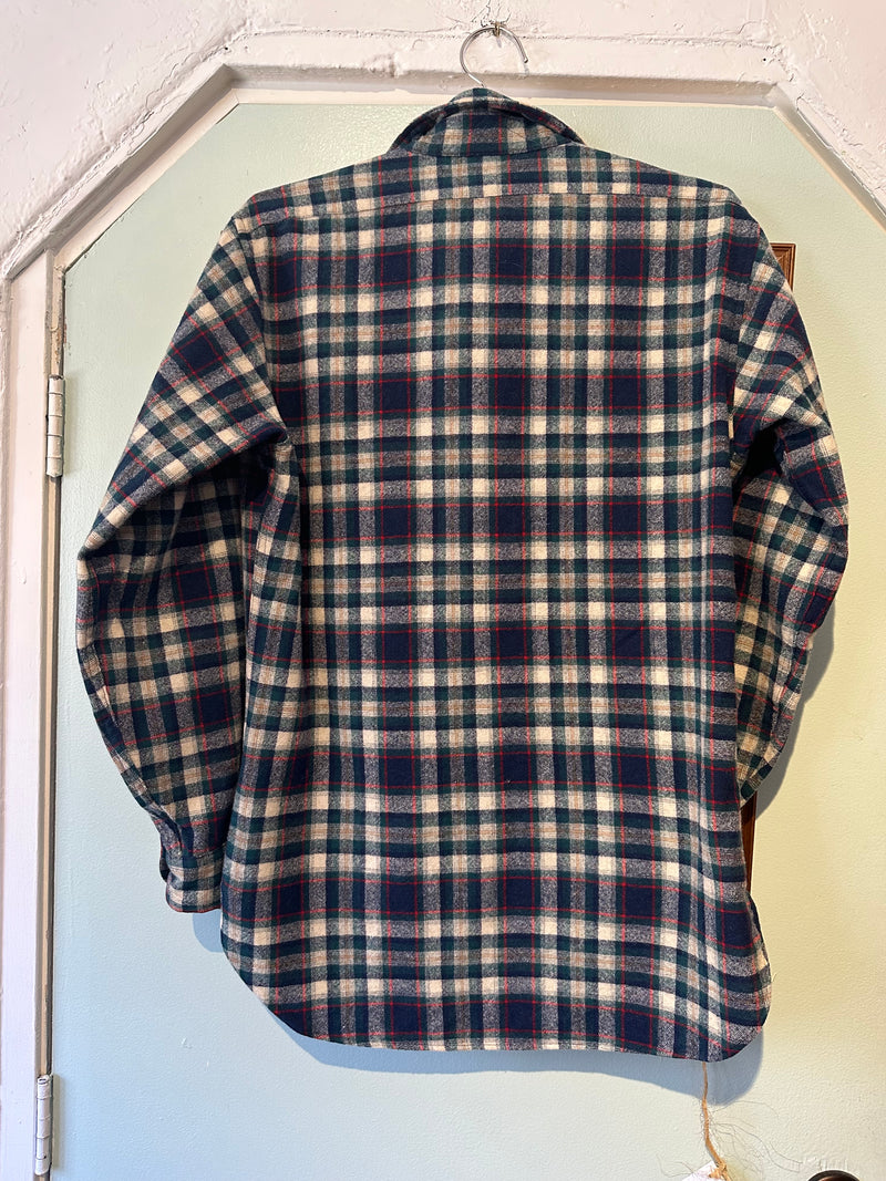 Blue, Green, Cream Plaid Pendleton Shirt - Medium