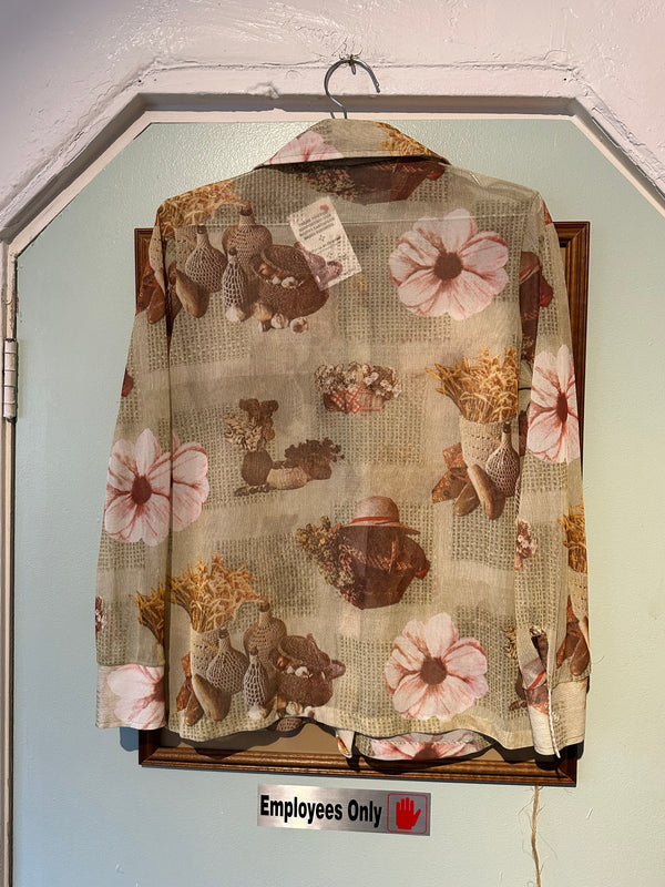 70’s Sheer Novelty Print Blouse