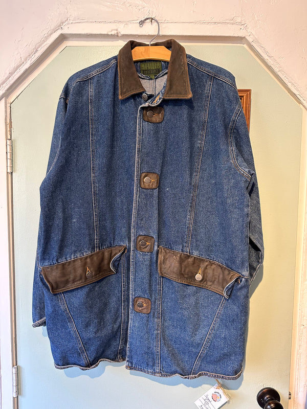 Robert Comstock Denim Chore Coat w/Leather Accents