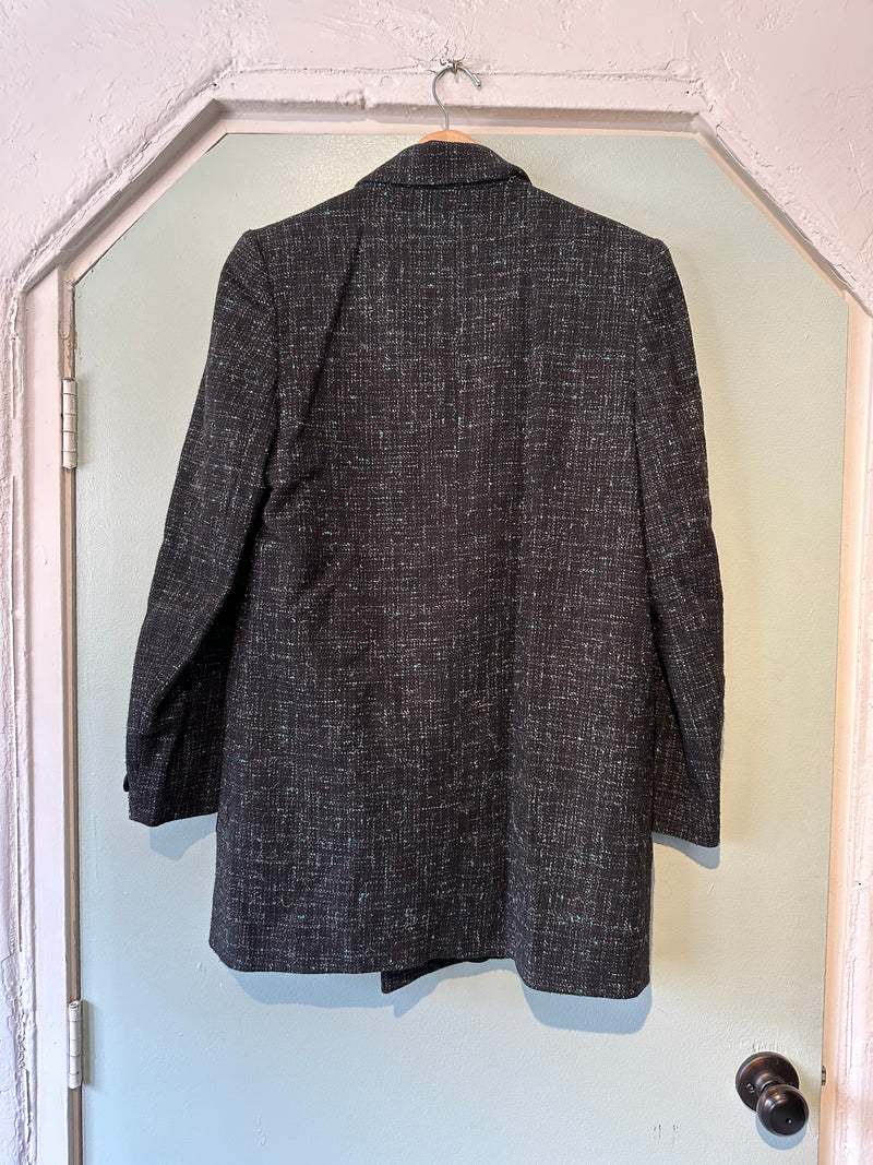 Black with Gray and Blue Tweed Blazer - Wool Blend