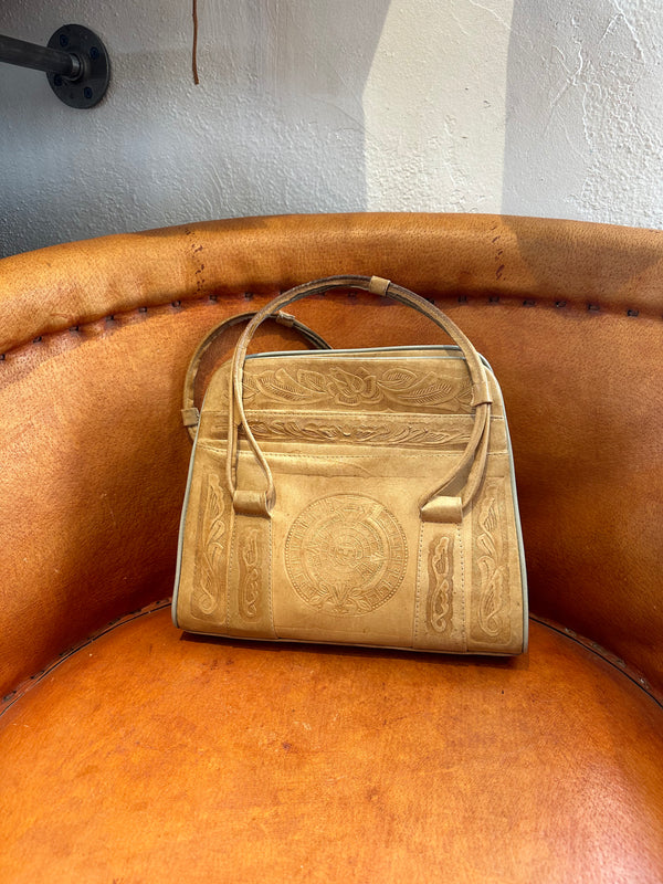 Beige Embossed Leather Mexican Purse - 1960's Era