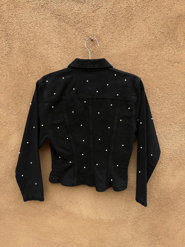 Pearl Studded Black Denim Jacket by Paris Blues