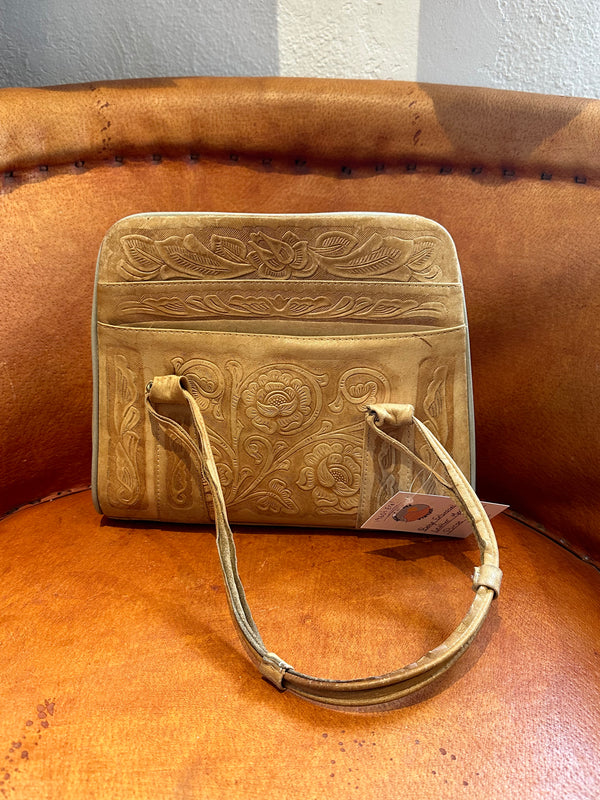 Beige Embossed Leather Mexican Purse - 1960's Era