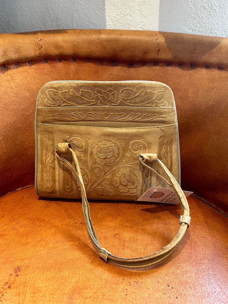 Beige Embossed Leather Mexican Purse - 1960's Era