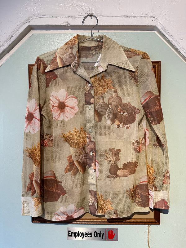 70’s Sheer Novelty Print Blouse