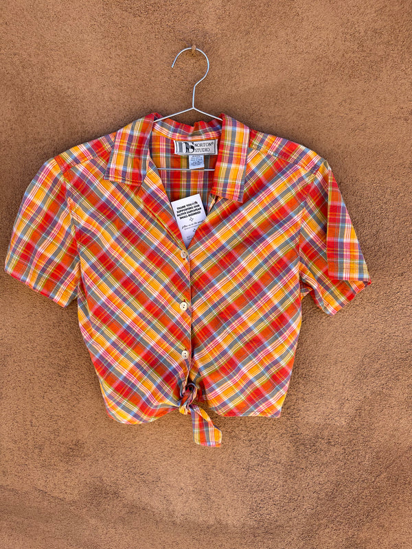 Plaid Tie Front Top by Norton