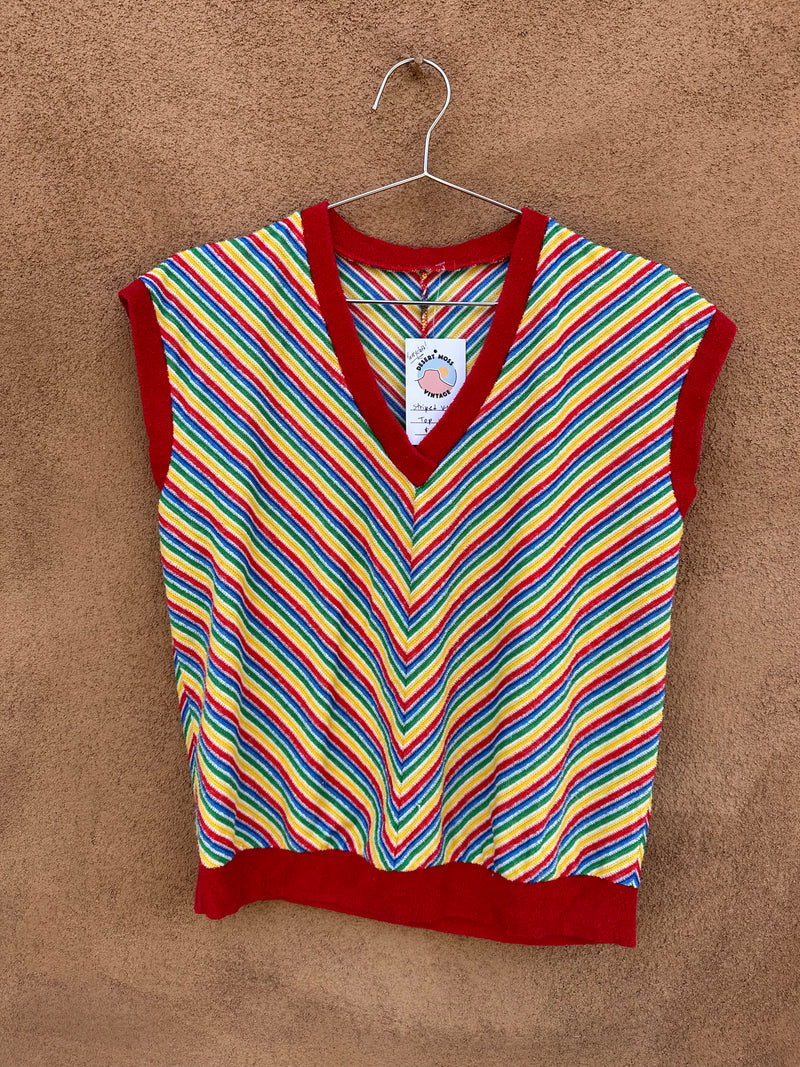 Striped Terry Cloth V-neck Top