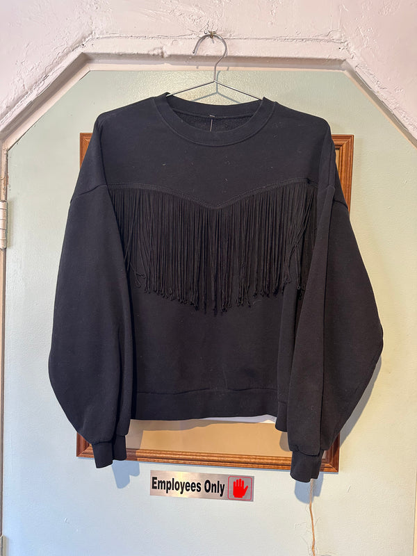 Black Sweatshirt with Fringe