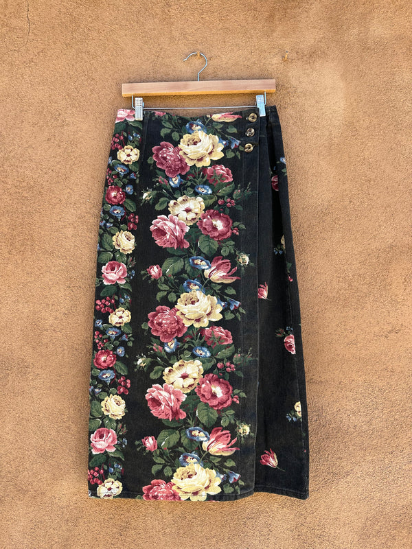 Long Vivaldi Denim Skirt with Flower Motif