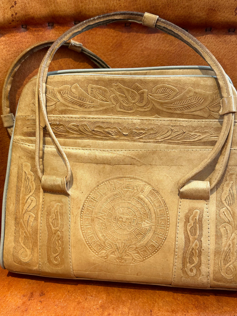 Beige Embossed Leather Mexican Purse - 1960's Era