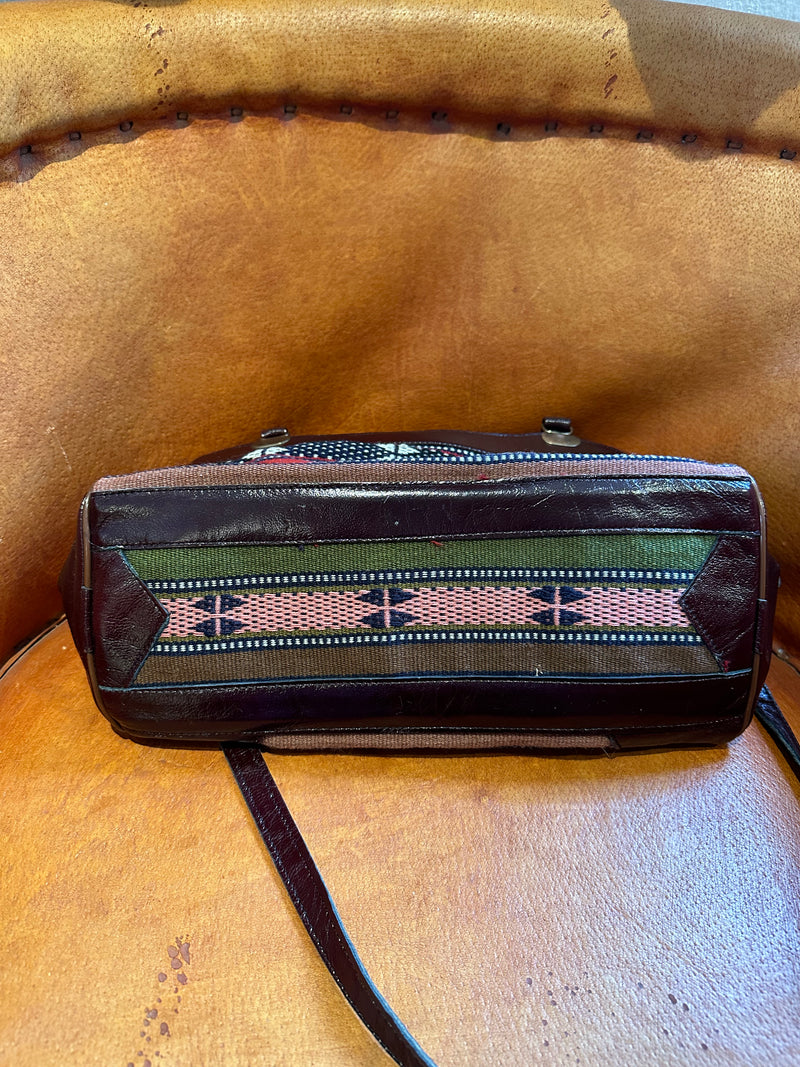 Woven Textile and Leather Purse