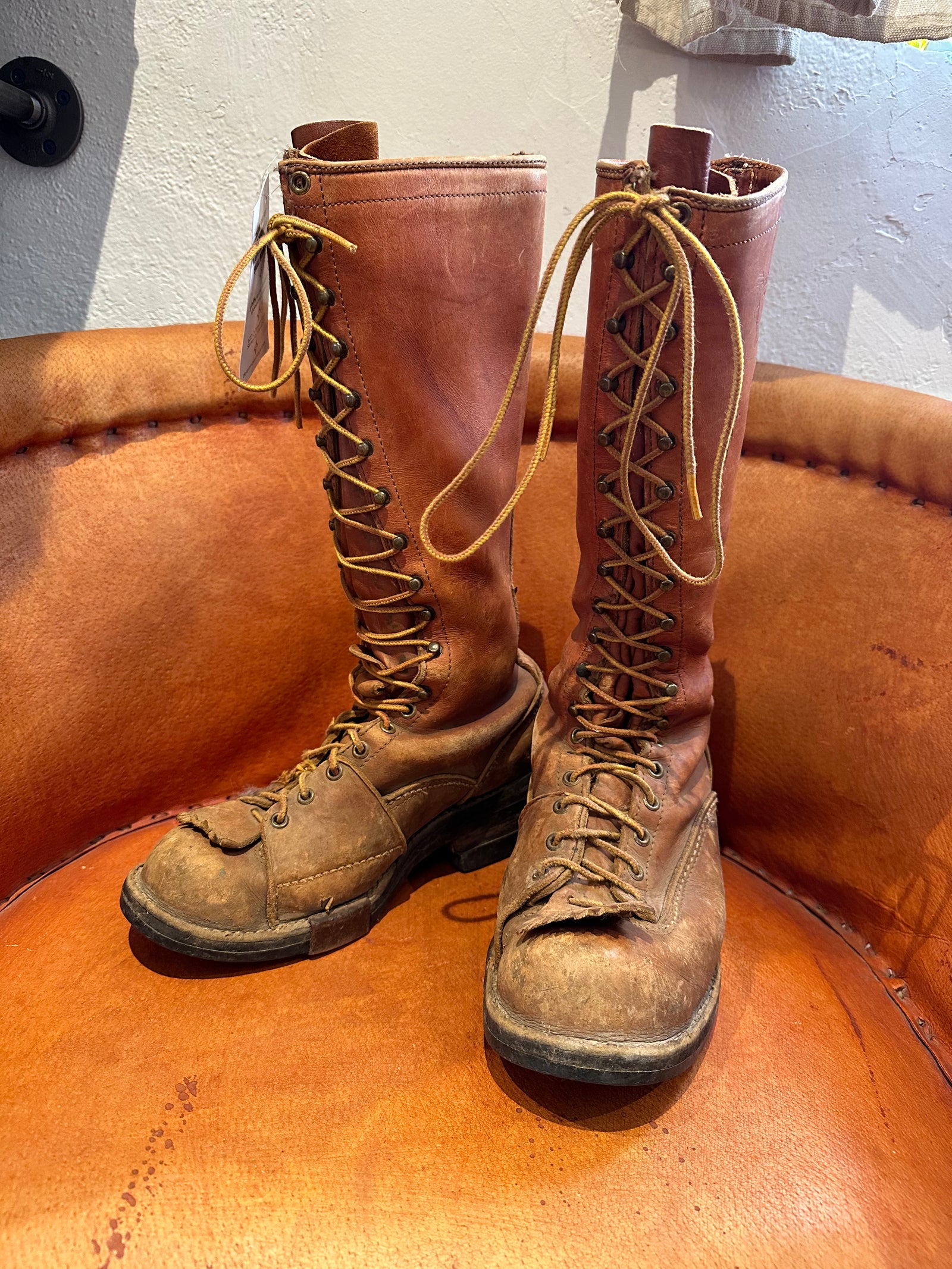 Vintage Hall s 14 Leather Lineman Boots for Wesco 9.5D DESERT MOSS VINTAGE