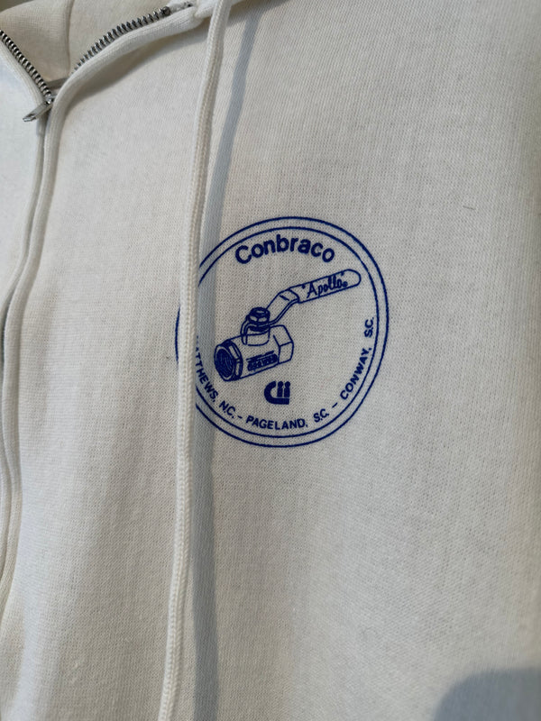 White Zip Up Hoodie "Conbraco" Early 80's