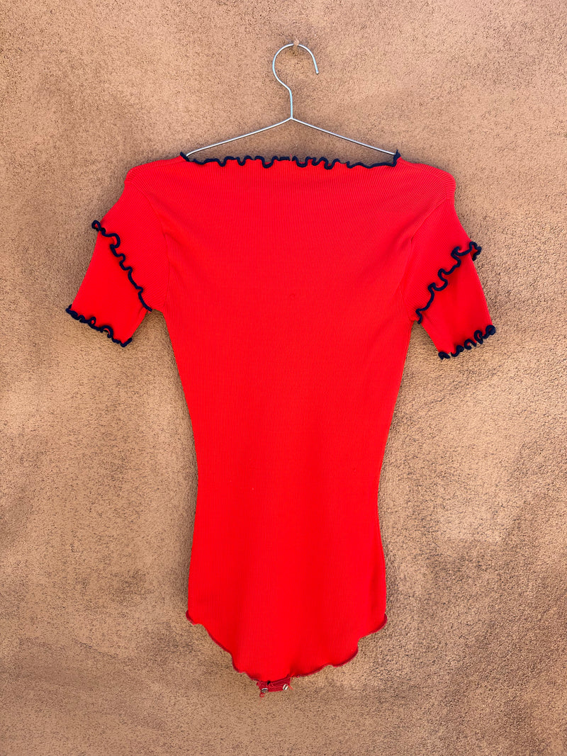 Red Bodysuit with Blue Trim