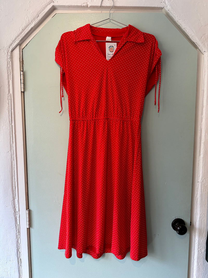 Red and White Polka Dot Collared Dress